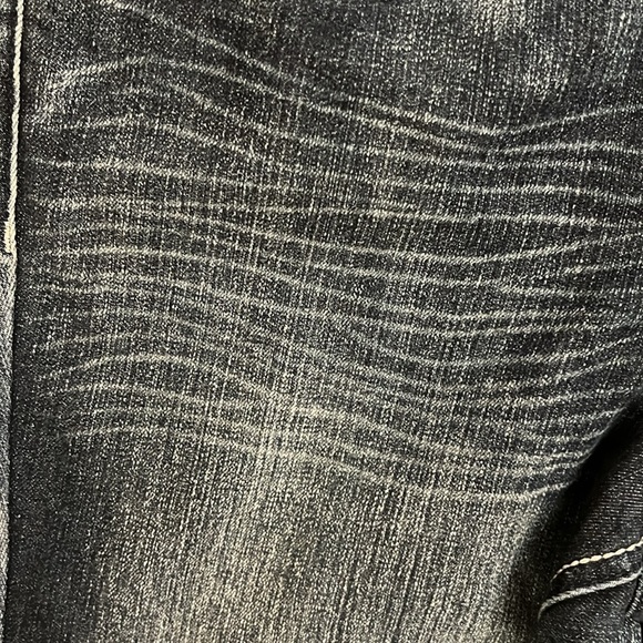 Y2K LEI Sophia Hipster Flare Jean Blue Embroidery Whispered Flap Pockets 13S/29L - Picture 6 of 13